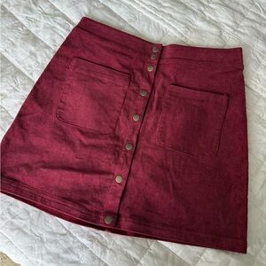 Women’s Burgundy Corduroy Button-Front Skirt